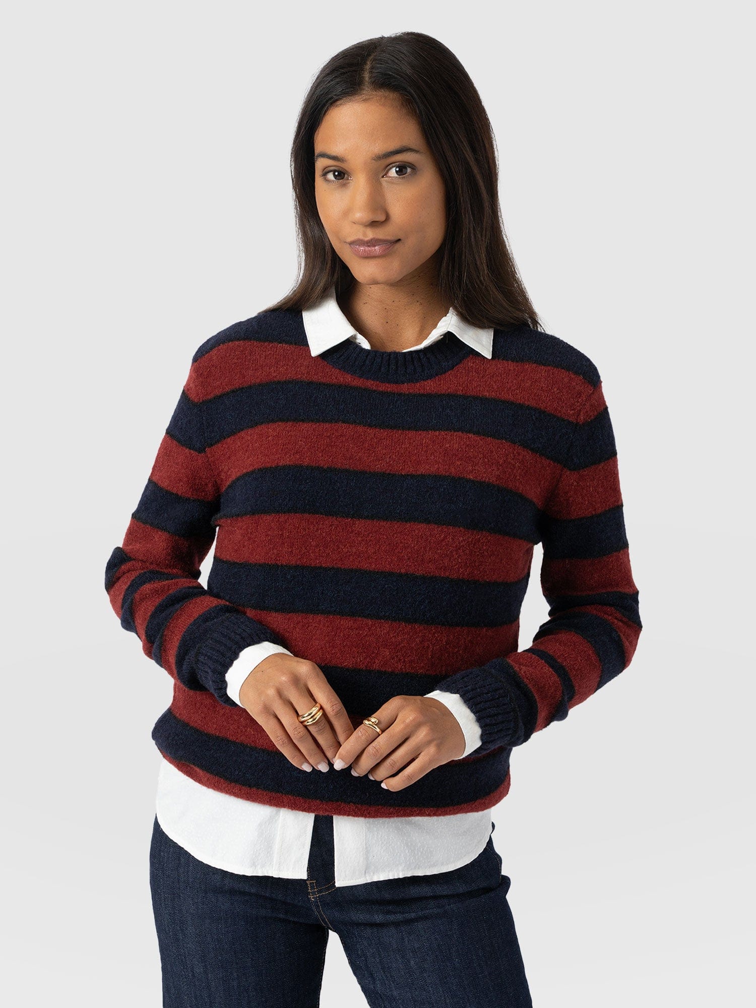 Azura Knit Jumper - Red/Navy - Women's Jumpers | Saint + Sofia® UK